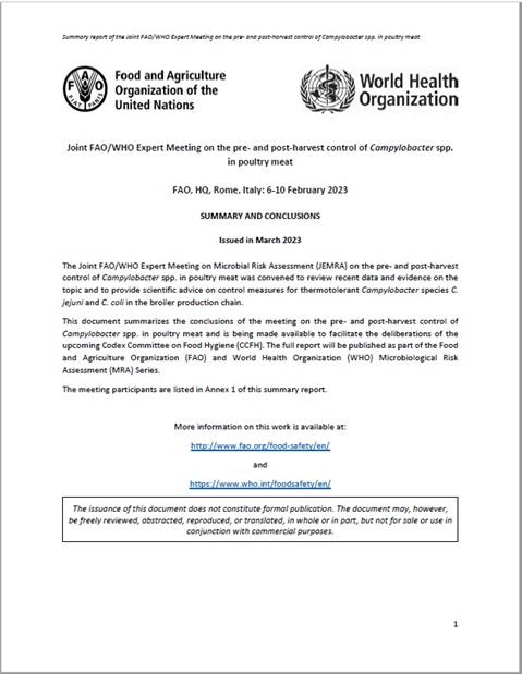 Joint FAO/WHO Expert Meeting on the pre- and post-harvest control of Campylobacter spp. in poultry meat