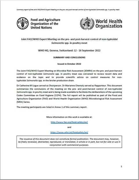 Joint FAO/WHO Expert Meeting on the pre- and post-harvest control of non-typhoidal Salmonella spp. in poultry meat